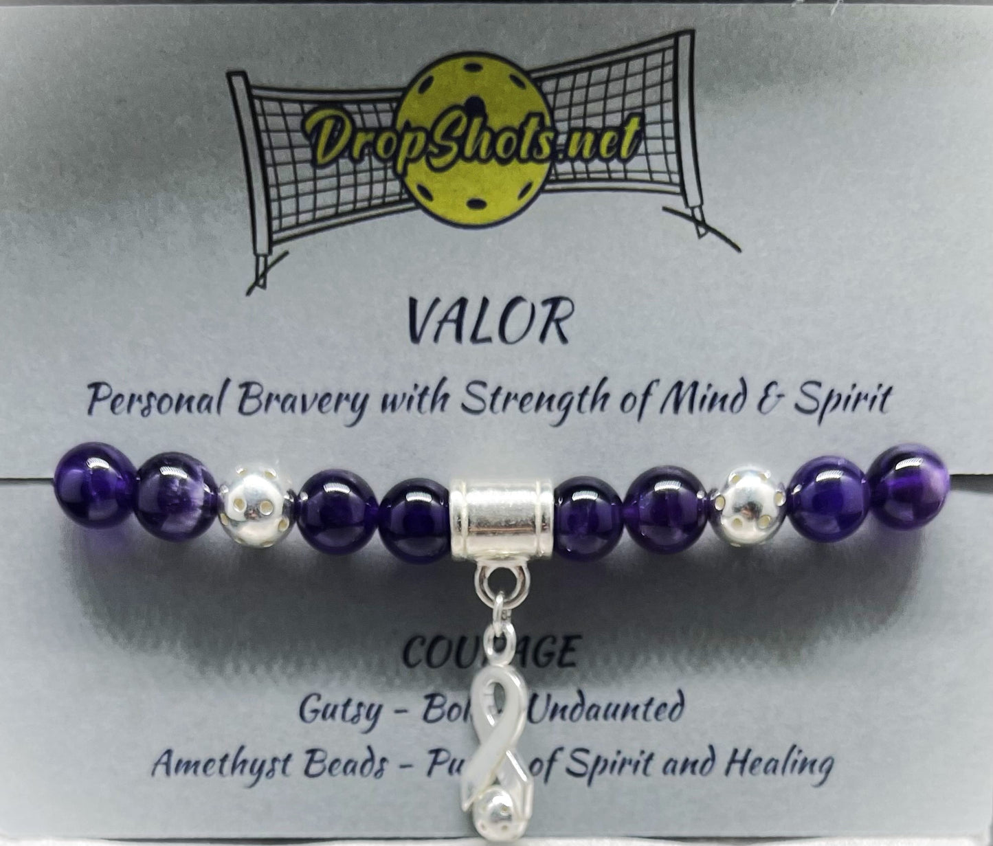 Courage - Women's Amethyst & 925 Pickleball Ribbon Bracelet